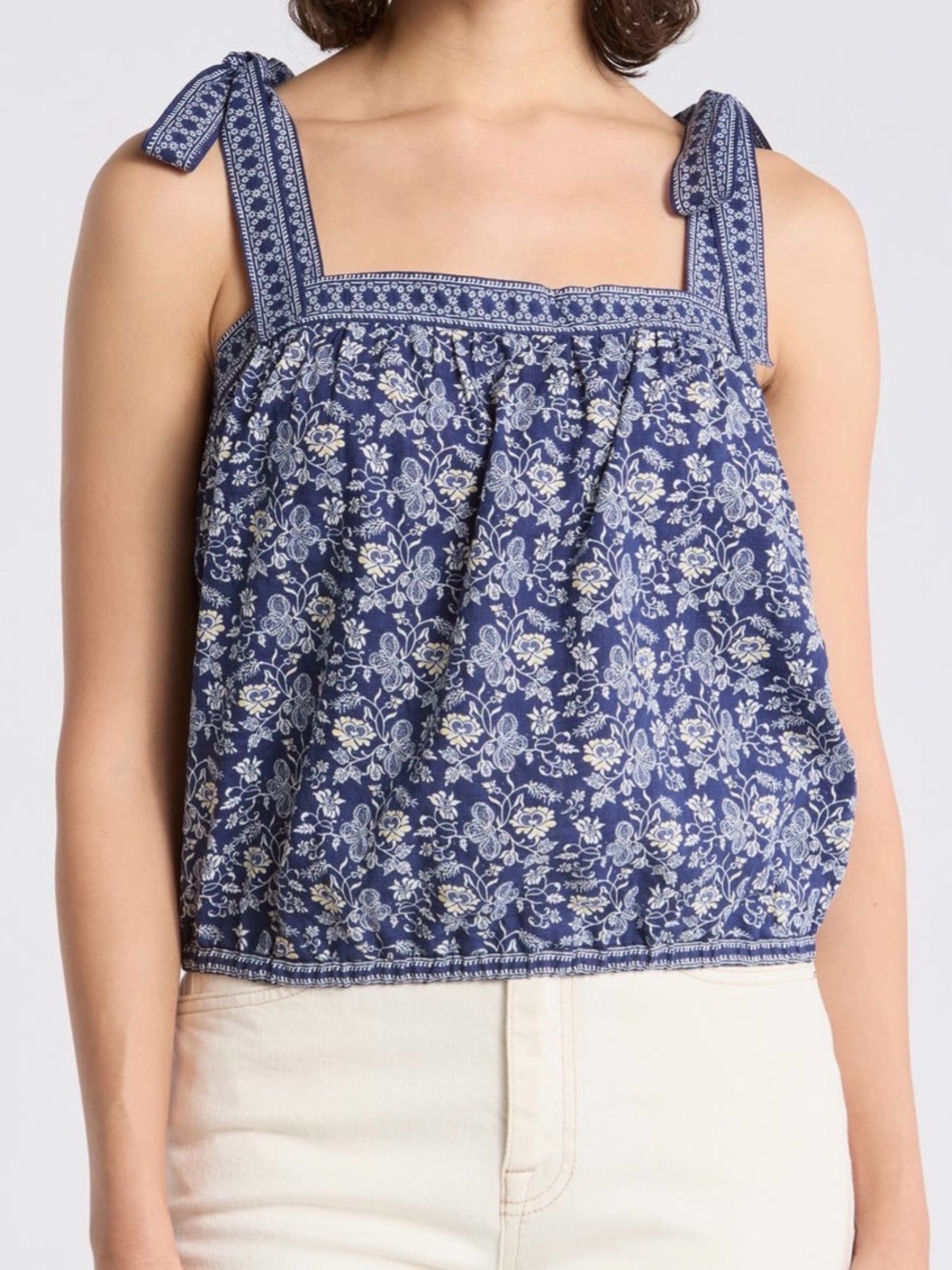 Max Studio Floral Tie-Shoulder Bubble Top